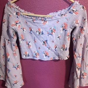 Shirred purple crop top